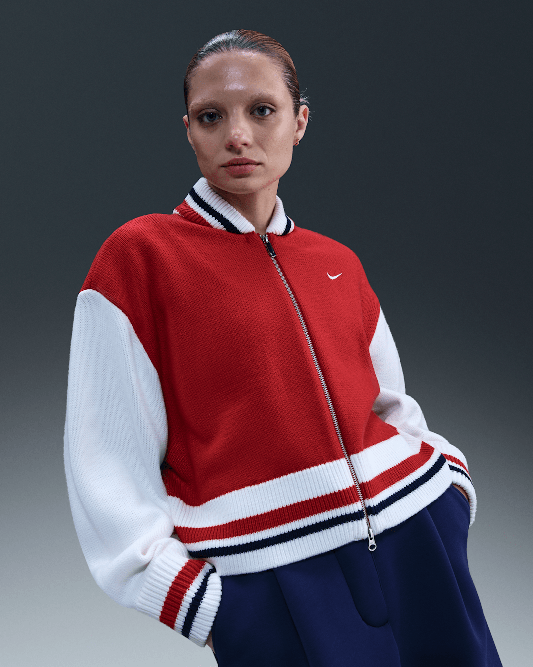 Cardigan para mujer Nike Sportswear - Rojo universitario/Vela/Azul marino medianoche/Vela
