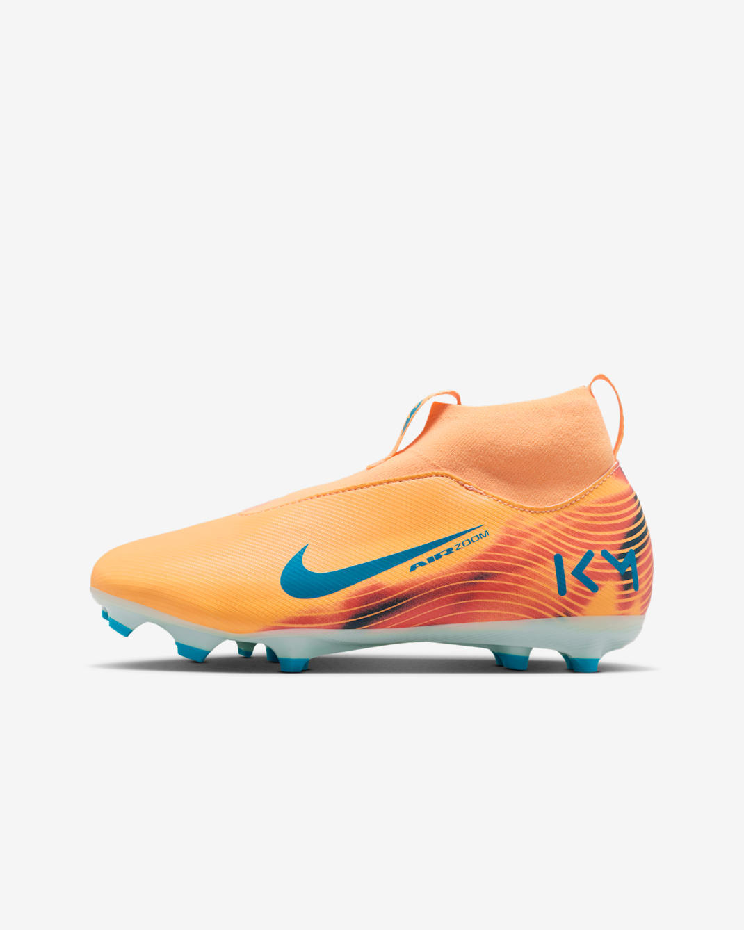 Fotbollssko Nike Jr. Mercurial Superfly 10 Academy "Kylian Mbappé" MG med högt skaft för barn/ungdom - Melon Tint/Igloo/Neo Turquoise