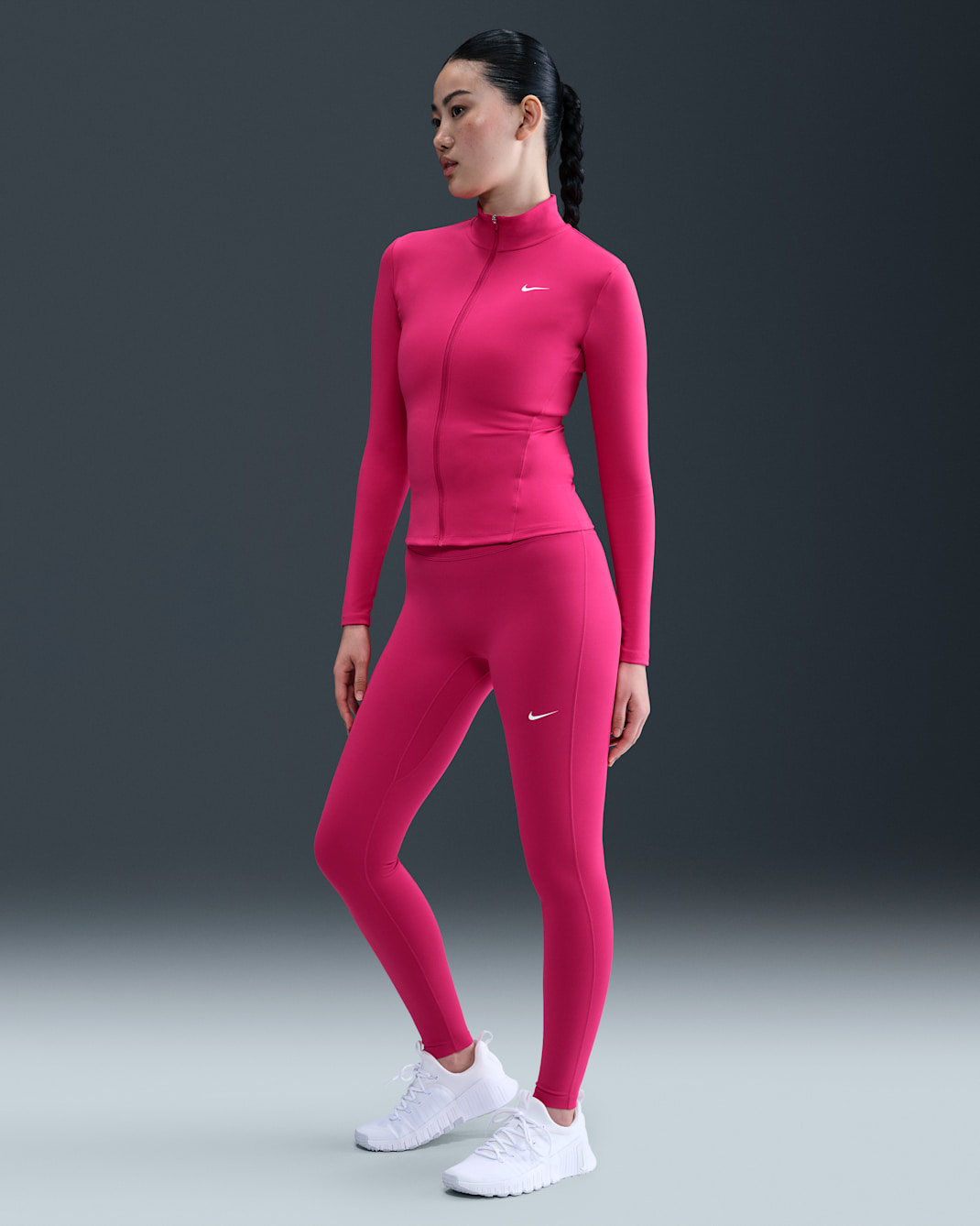 Nike One varratok nélküli elülső résszel, hosszú, magas derekú női leggings - Rush Pink/Fehér