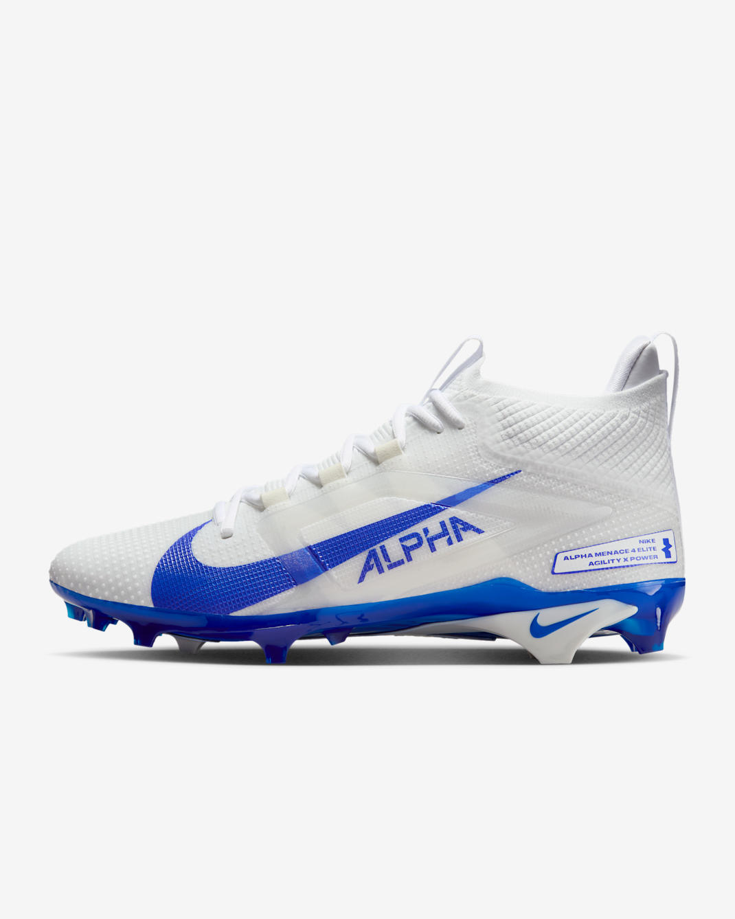 Nike Alpha Menace 4 Elite Football Cleats - White/Hyper Royal/Photon Dust/Hyper Royal