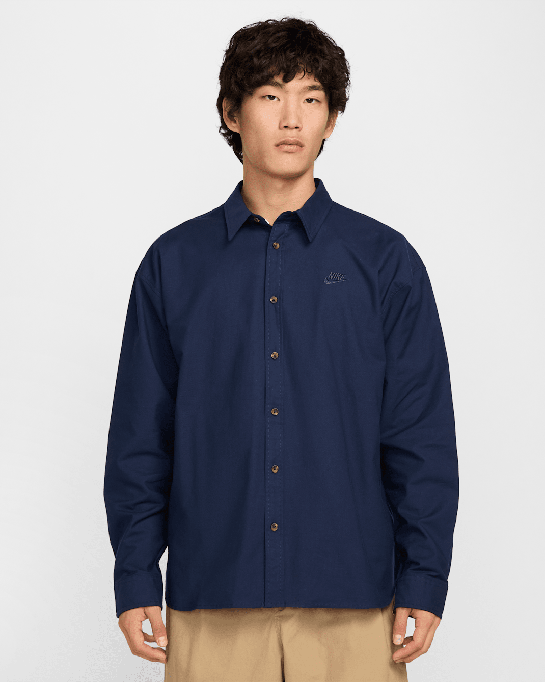Nike Club Men's Oversized Long-Sleeved Oxford Shirt - Obsidian/Obsidian