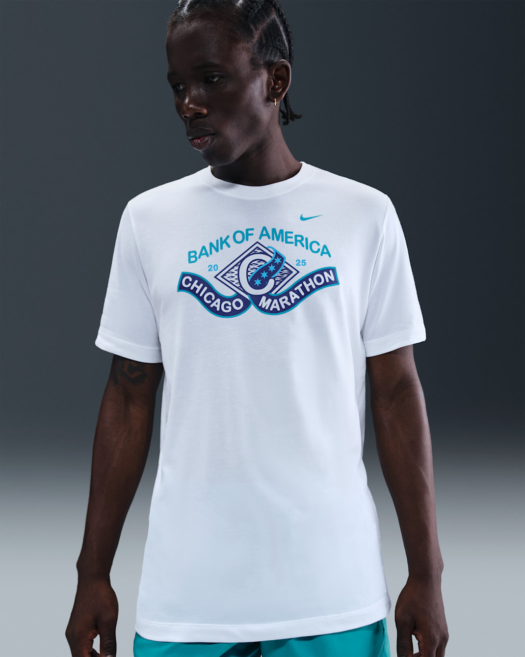 Nike Men's Dri-FIT Running T-Shirt - White/Light Current Blue