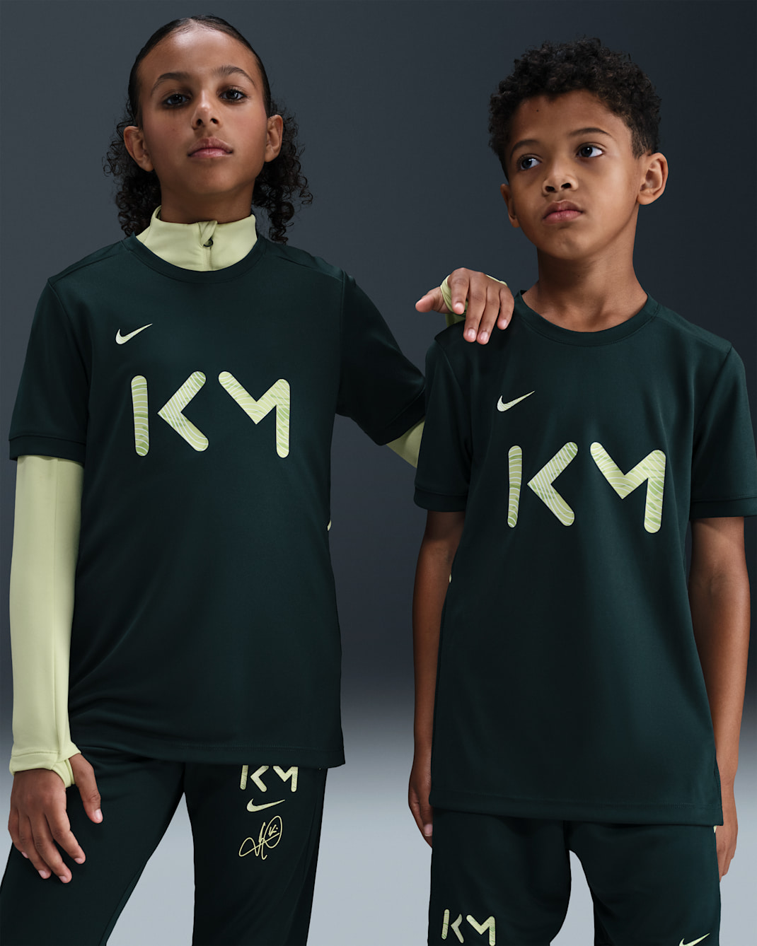 Kortärmad fotbollströja Kylian Mbappé Academy Nike Dri-FIT för ungdom - Seaweed/Seaweed/Limelight/Vivid Green