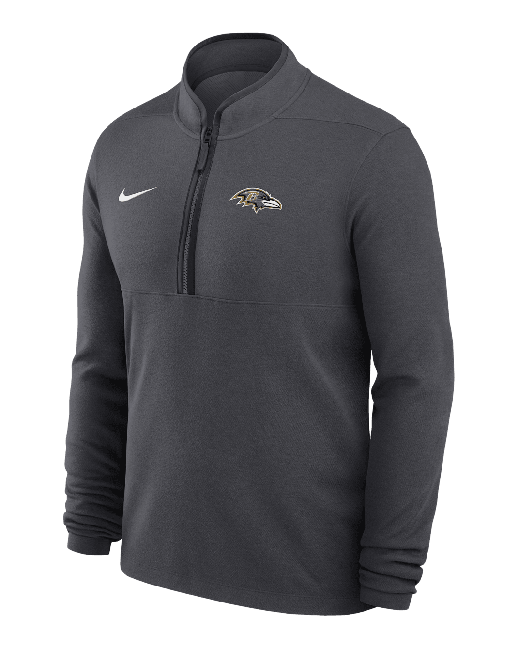 Baltimore Ravens Logo Victory Men's Nike Dri-FIT NFL 1/2-Zip Long-Sleeve Top - Anthracite