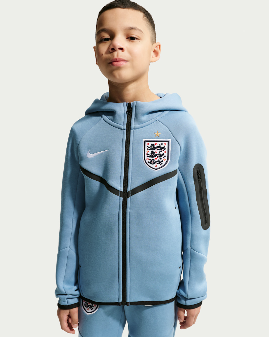 England Tech Fleece Nike Fußball-Hoodie mit durchgehendem Reißverschluss für ältere Kinder (Jungen) - Work Blue/Weiß