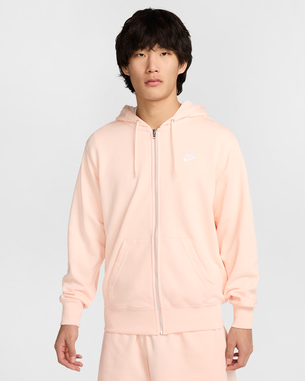 Nike Club Men's Full-Zip French Terry Hoodie - Washed Coral/Washed Coral/White