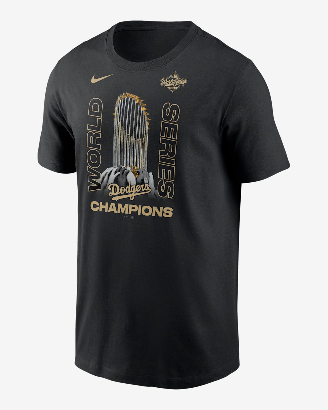Los Angeles Dodgers 2025 World Series Champions Raise The Trophy Men's Nike MLB T-Shirt - Black
