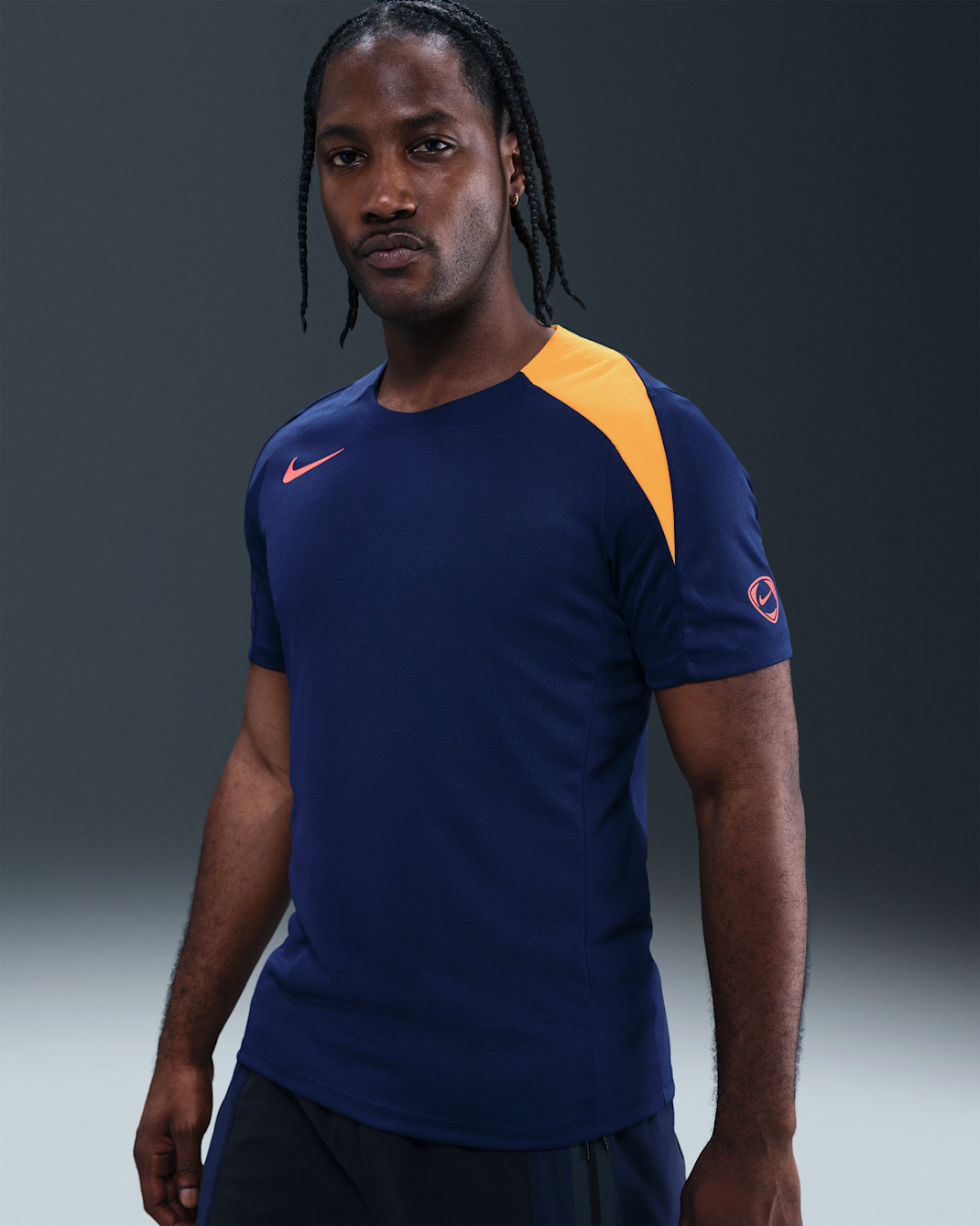 Ανδρική ποδοσφαιρική μπλούζα Dri-FIT Nike Strike - Blue Void/Blue Void/Laser Orange/Bright Crimson