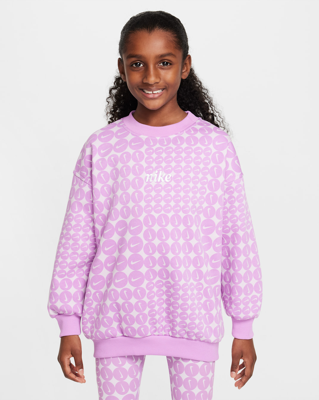 Nike Sportswear Club Fleece Big Kids' (Girls') Oversized Crew-Neck Sweatshirt - Rush Fuchsia/White