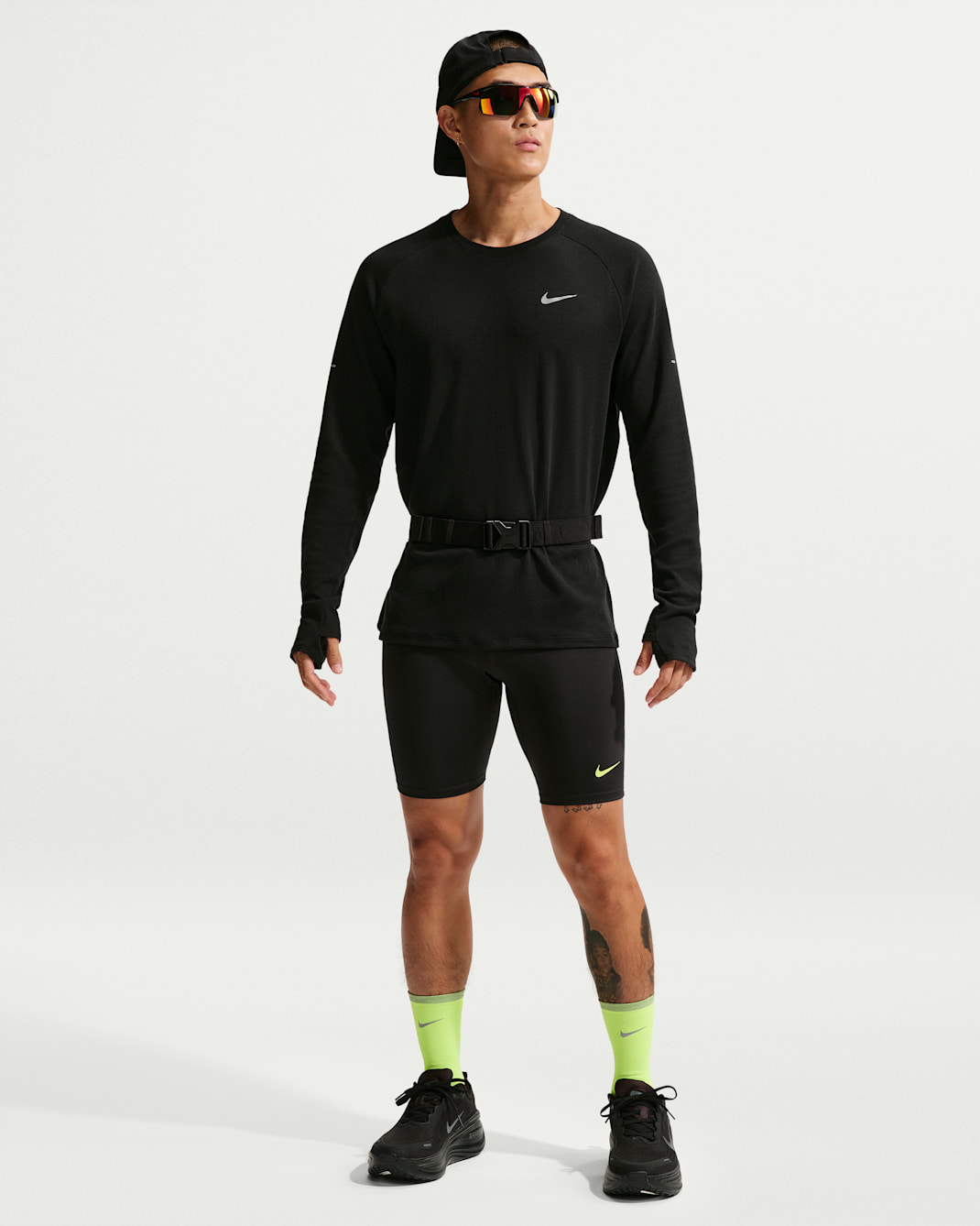 ナイキ ファスト メンズ Dri-FIT 1/2レングス ランニング タイツ (インナー付き) - ブラック