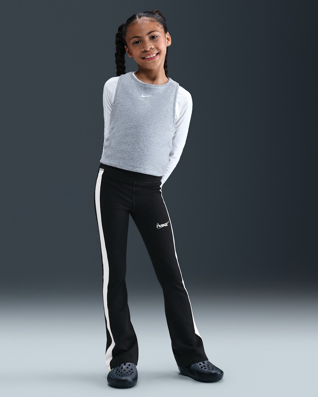 Legginsy dla dużych dzieci (dziewcząt) Nike Sportswear Classic Flare - Czerń/Biel/Biel/Biel