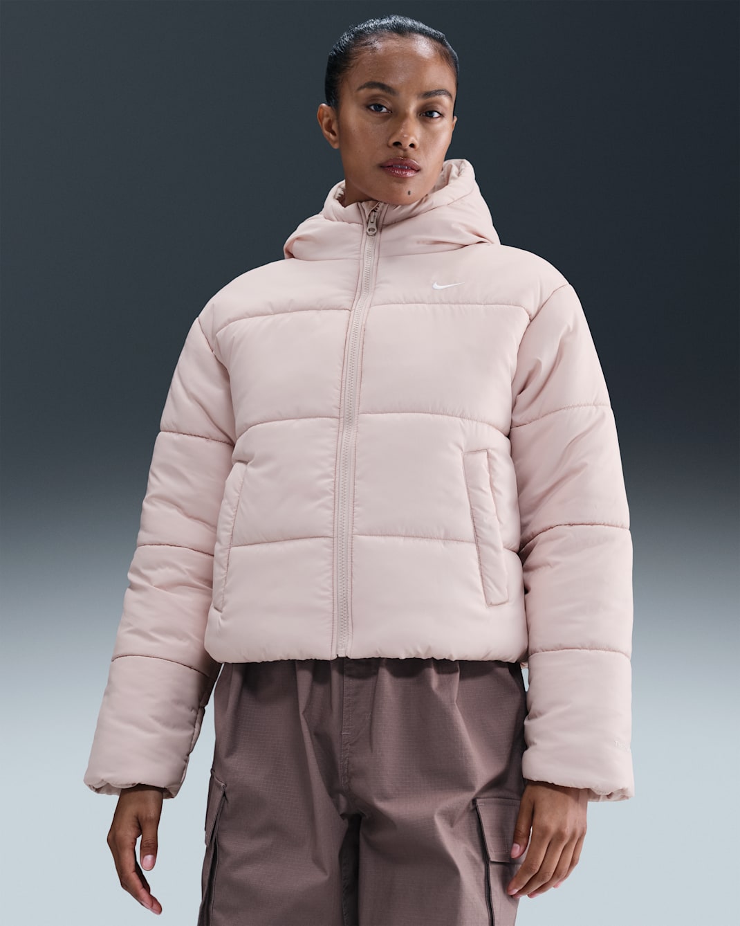 Nike Sportswear Classic Puffer Women's Therma-FIT Loose Hooded Jacket - Silt Red/White