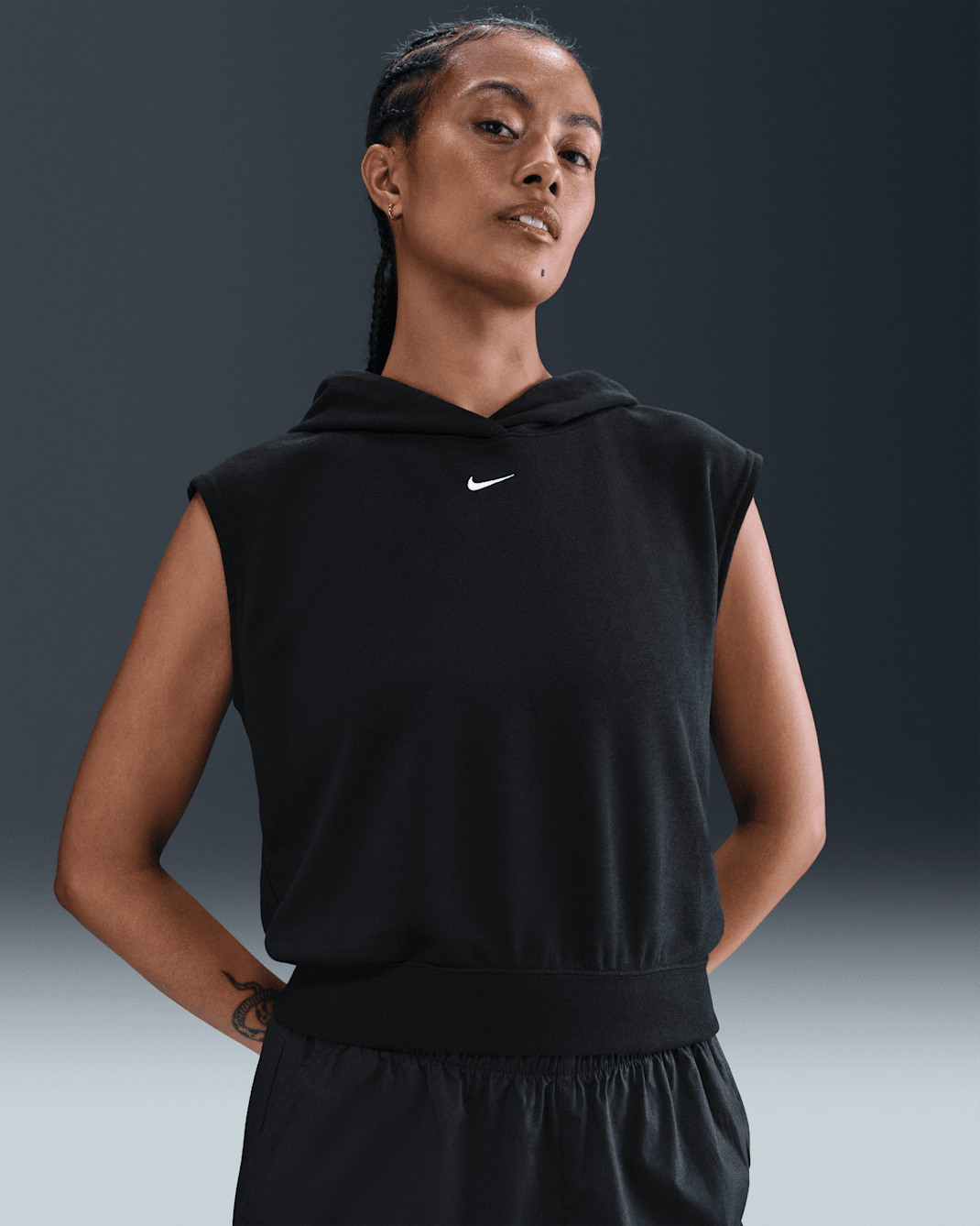 Nike Sportswear Chill Terry Women's French Terry Sleeveless Cropped Hoodie - Black/Sail