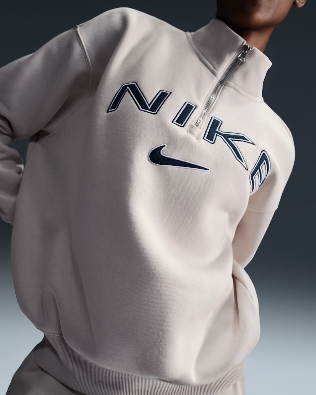 Nike Sportswear Phoenix Fleece Women's Oversized 1/4-Zip Logo Top - Light Orewood Brown/White/Armory Navy