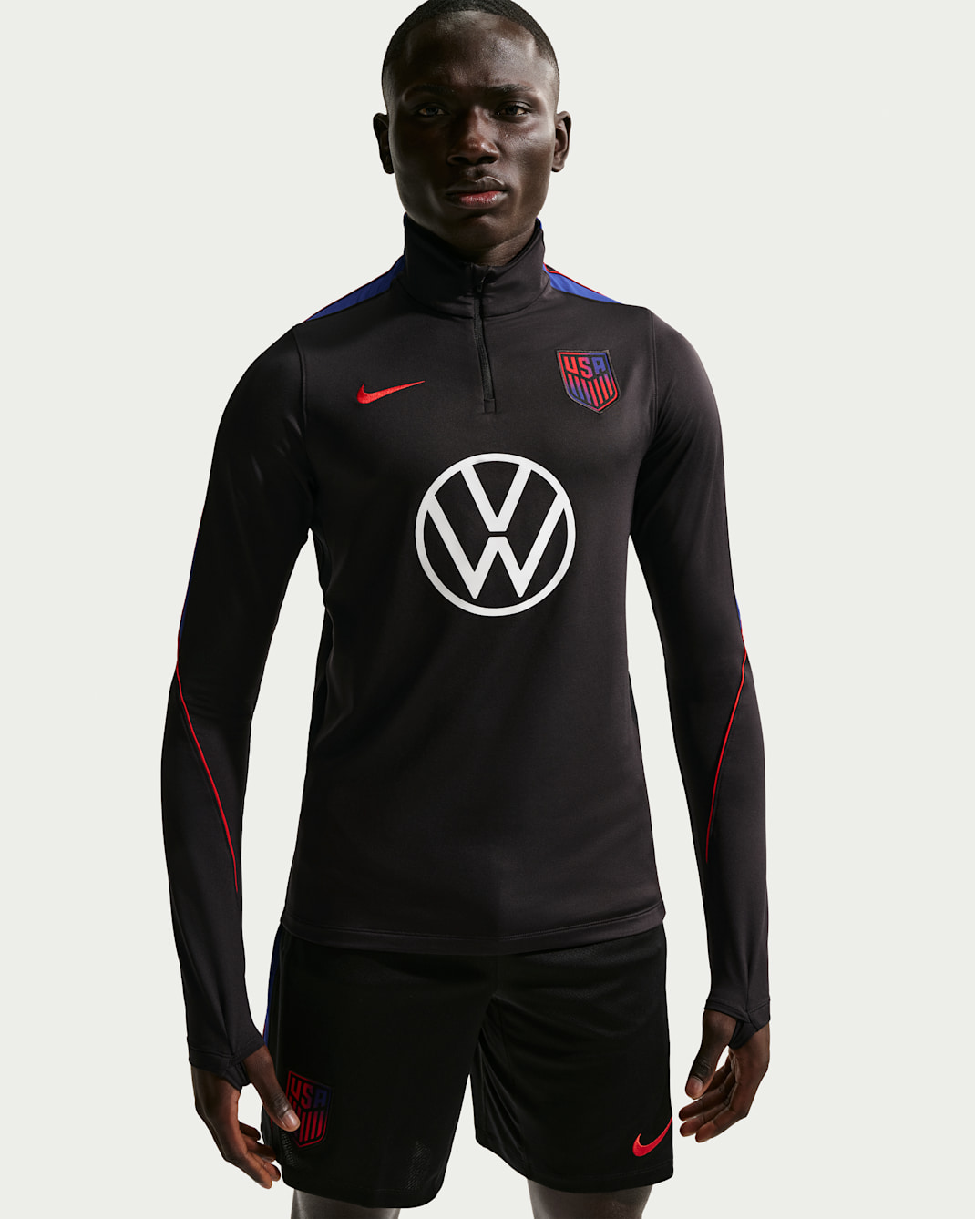 USA Strike Men's Nike Dri-FIT Soccer Drill Top - Black/Black/Deep Royal Blue/Challenge Red