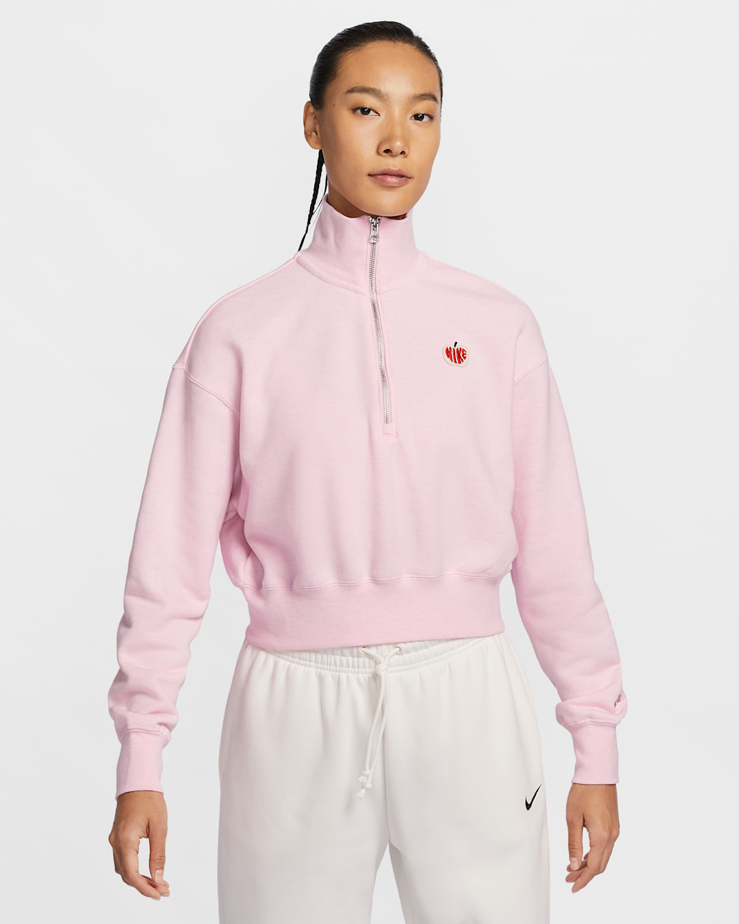 ナイキ スポーツウェア フェニックス フリース ウィメンズ 1/2ジップ クロップド スウェットシャツ - ピンクフォーム