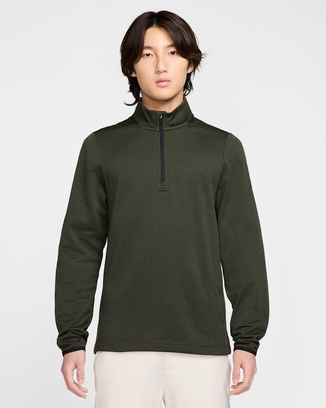 나이키 써마 핏 빅토리 남성 쿼터집 골프 탑 - 카고 카키/블랙