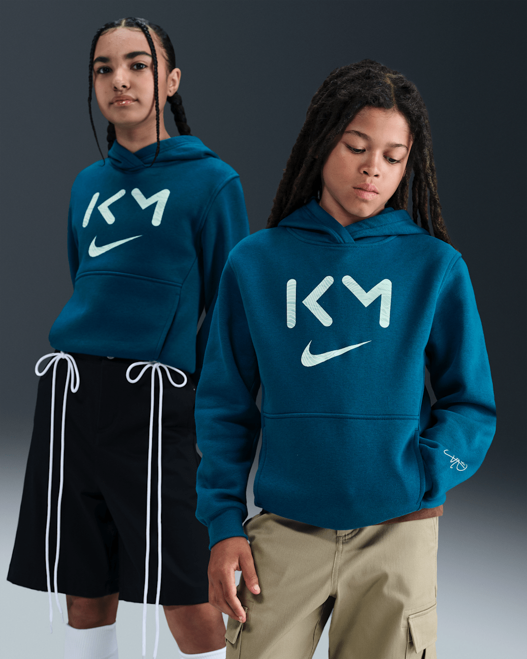 Kylian Mbappé Club Fleece Big Kids' Nike Dri-FIT Soccer Hoodie - Green Abyss/Igloo/Light Dew