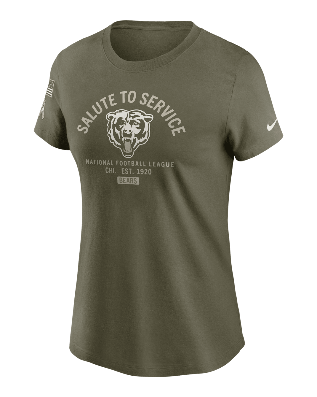 Chicago Bears Salute to Service Sideline Women's Nike NFL T-Shirt - Olive