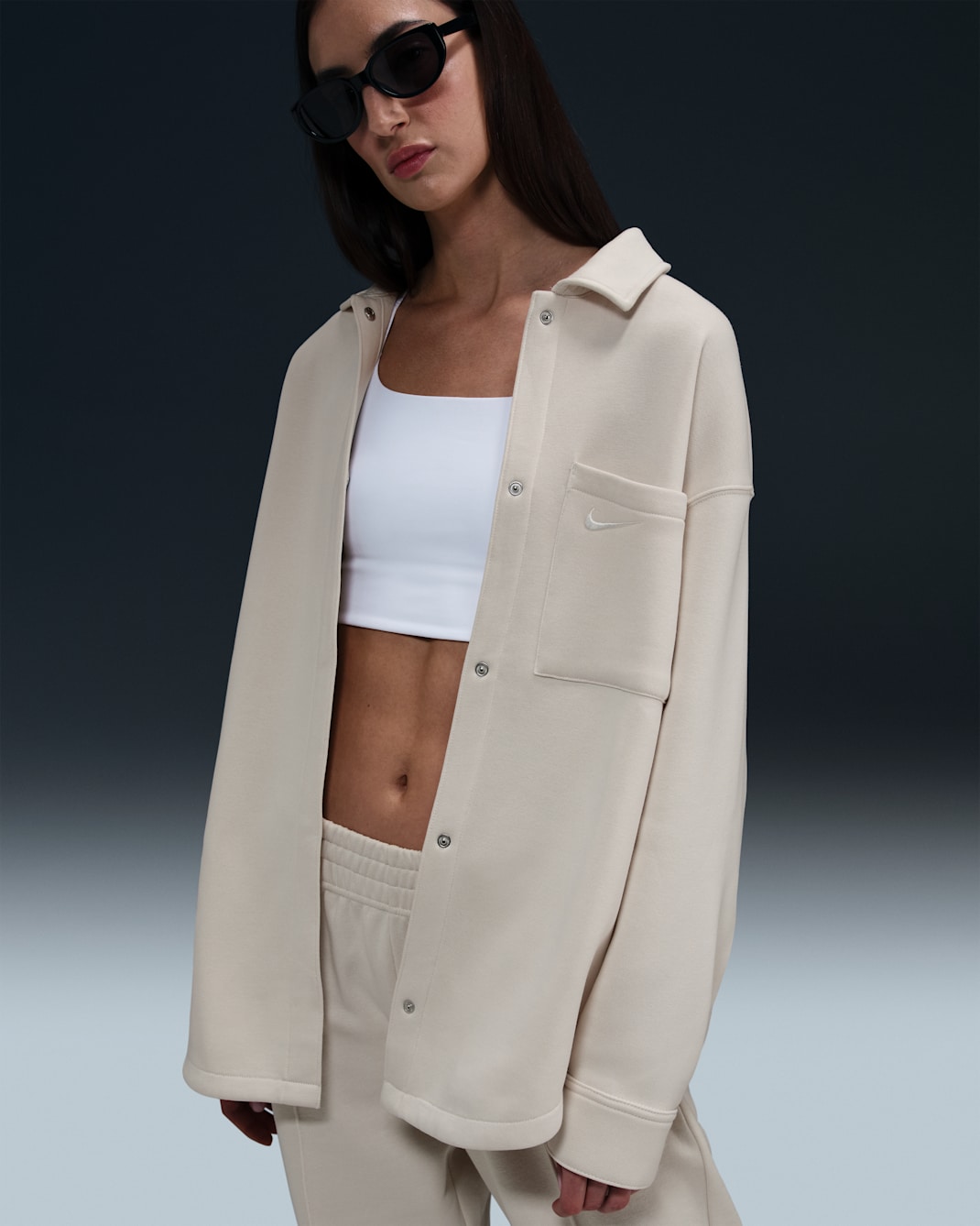 Nike Sportswear Phoenix Fleece Women's Oversized Shirt Jacket - Light Orewood Brown/Sail