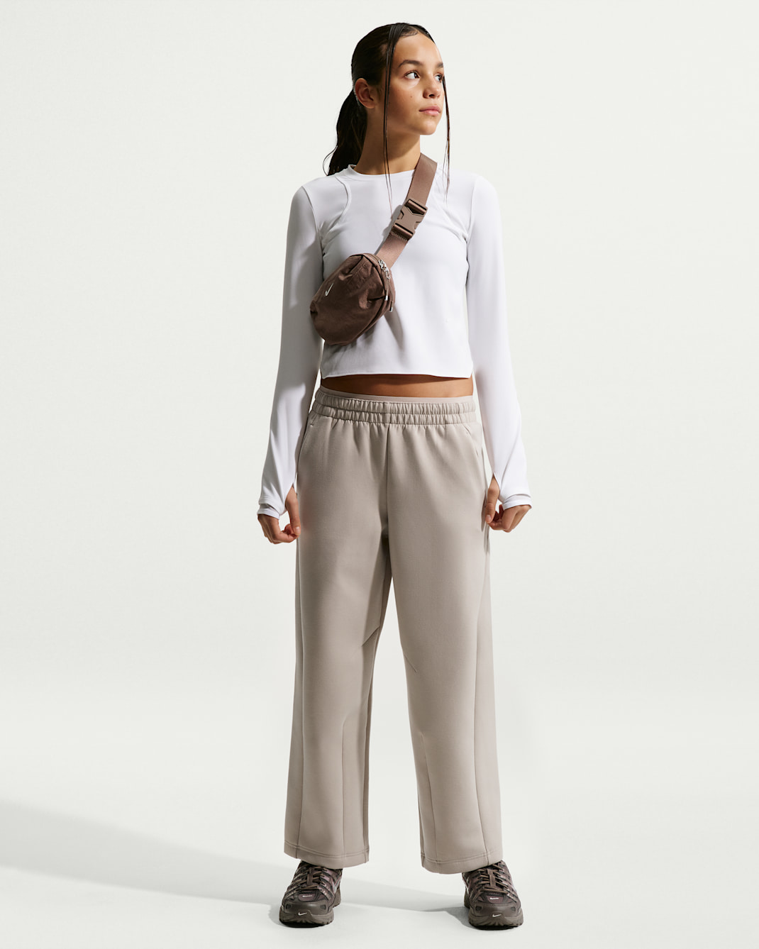 Nike MAVN Girls' High-Rise Therma-FIT Knit Trousers - Cream II/Black/Cream II