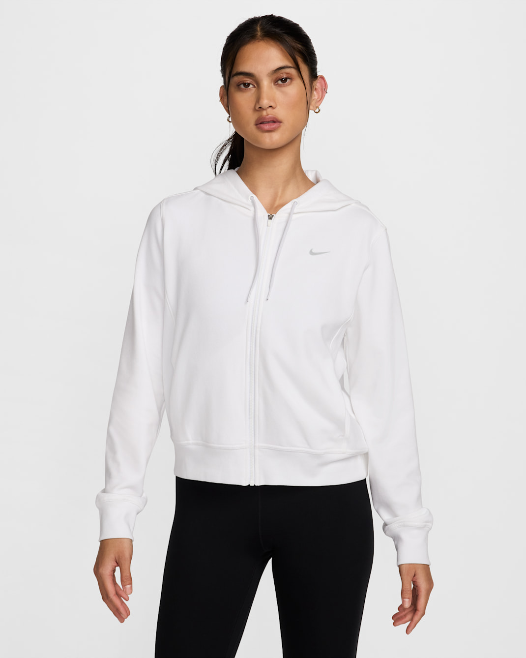 Sudadera con gorro de French Terry con cierre completo para mujer Nike Dri-FIT One - Blanco/Negro