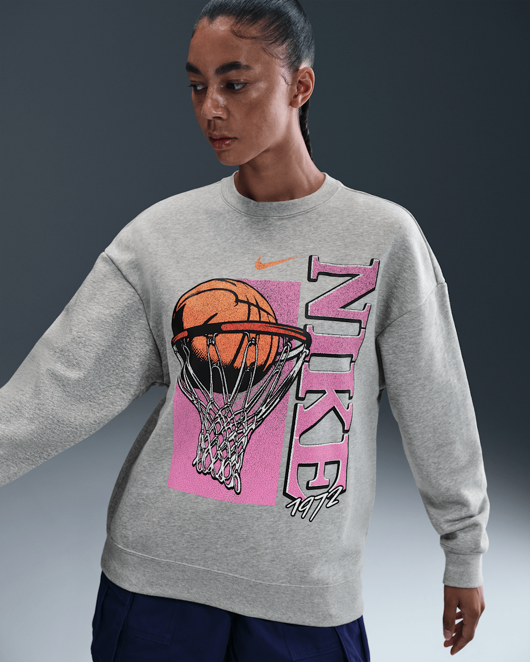 Nike Club Women's Fleece Loose Crew - Dark Grey Heather