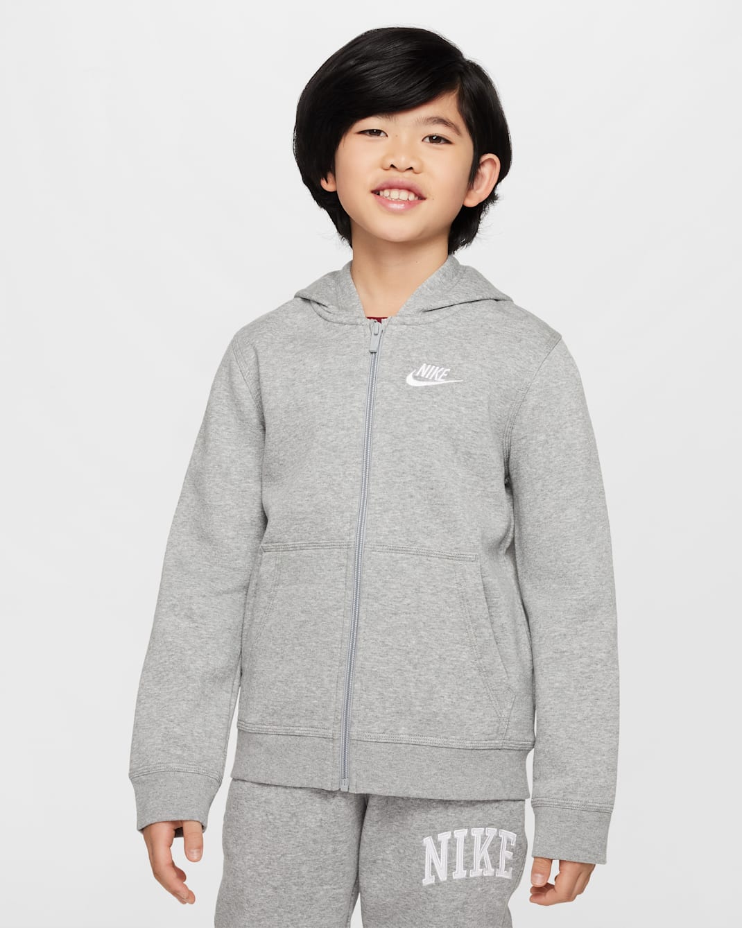 ナイキ スポーツウェア クラブ ジュニア フルジップ パーカー - ダークグレーヘザー/ベースグレー/ホワイト