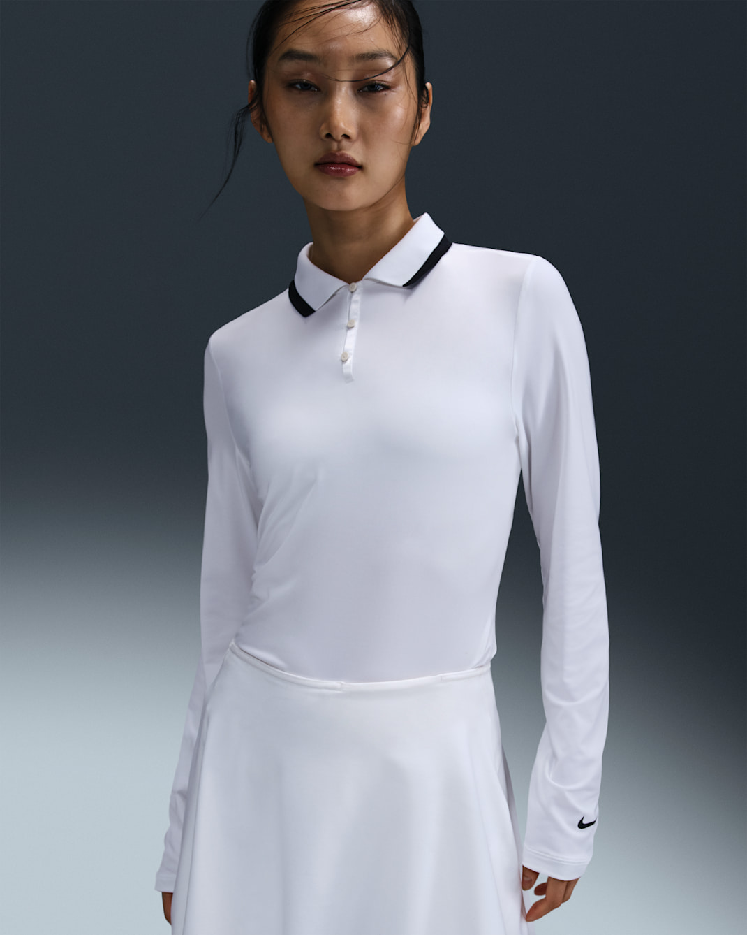 나이키 투어 여성 드라이 핏 UV 프로텍션 긴팔 골프 폴로 - 화이트/블랙/블랙