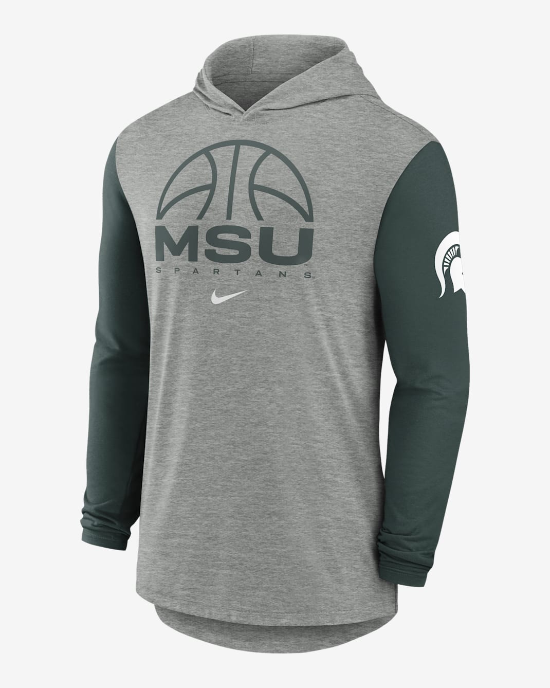 Playera de manga larga universitaria Nike Dri-FIT con gorro para hombre Michigan State Basketball - Gris