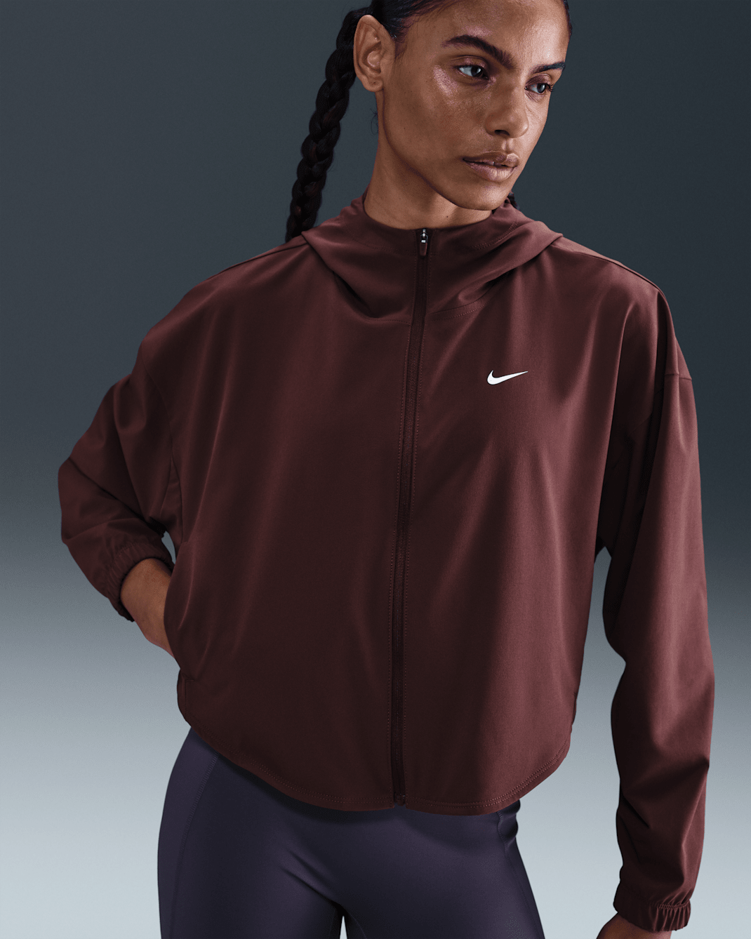 Nike One Women's Repel Oversized Hooded Woven Jacket - Burgundy Crush/White