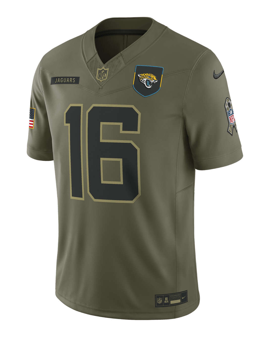 Jersey Nike Dri-FIT de la NFL Limited para hombre Trevor Lawrence Jacksonville Jaguars Salute to Service - Oliva