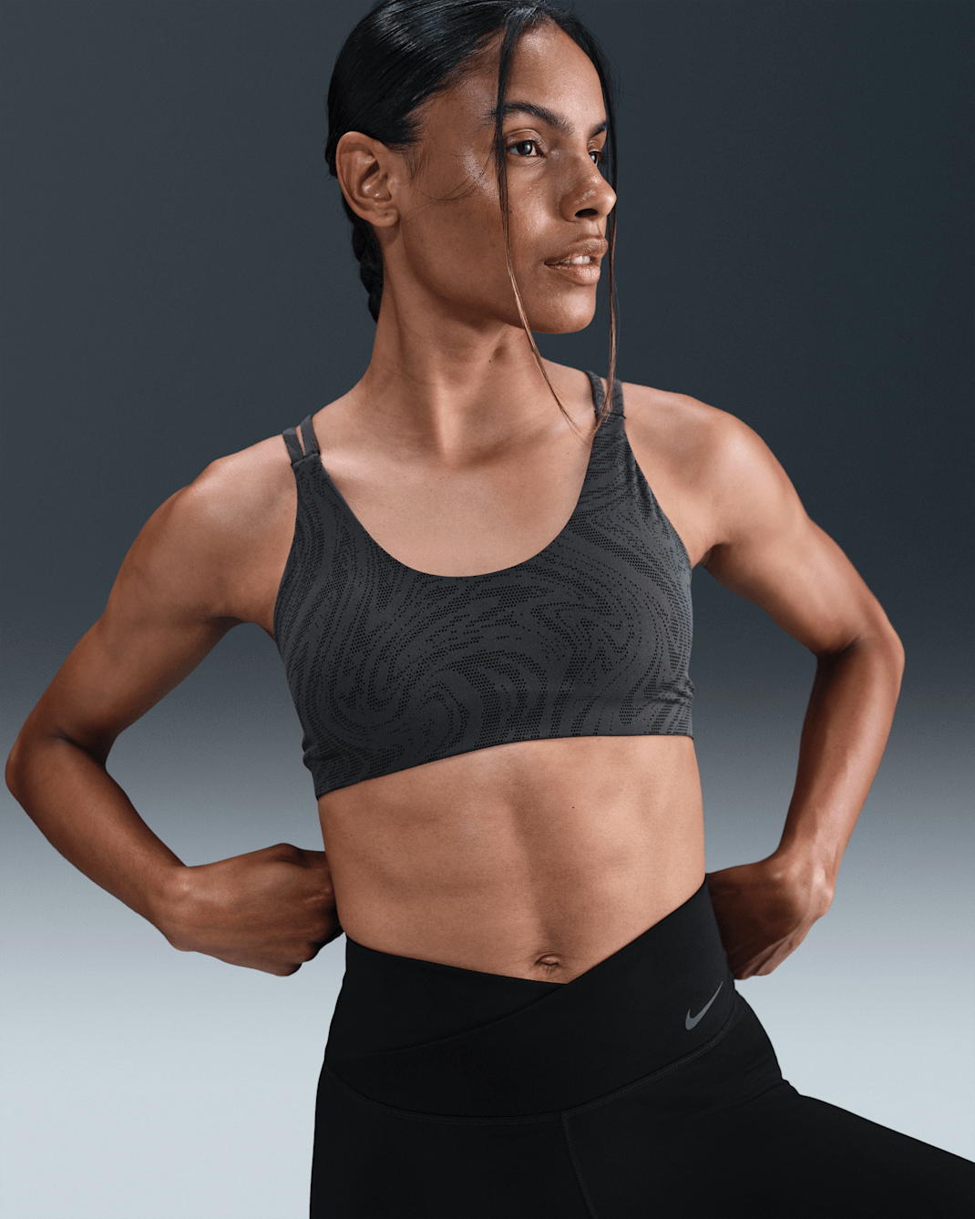 Nike Zenvy Women's Light-Support Padded Printed Sports Bra - Black/Dark Smoke Grey/Cool Grey
