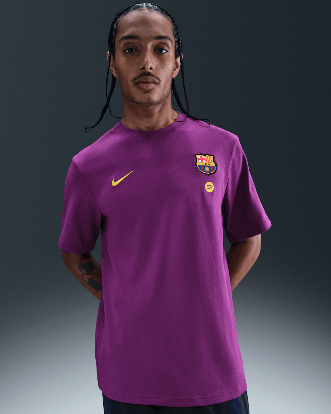 FC Barcelona Primary Home Men's Nike Dri-FIT Soccer Short-Sleeve Top - Bright Grape/Bright Grape/Midwest Gold