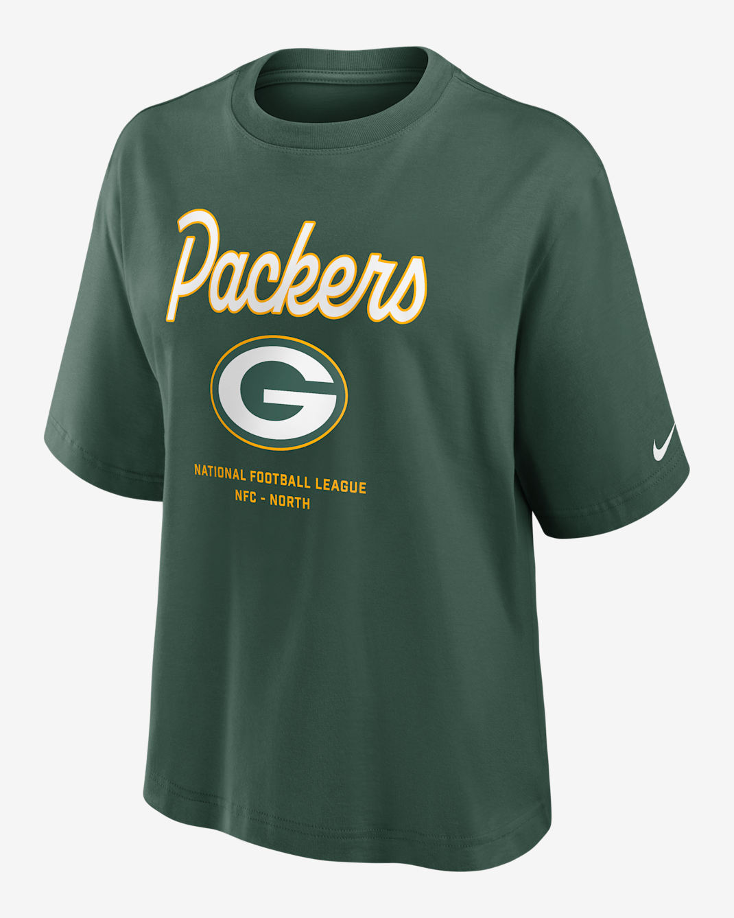 Playera Nike de la NFL para mujer Green Bay Essential Script Boxy - Verde