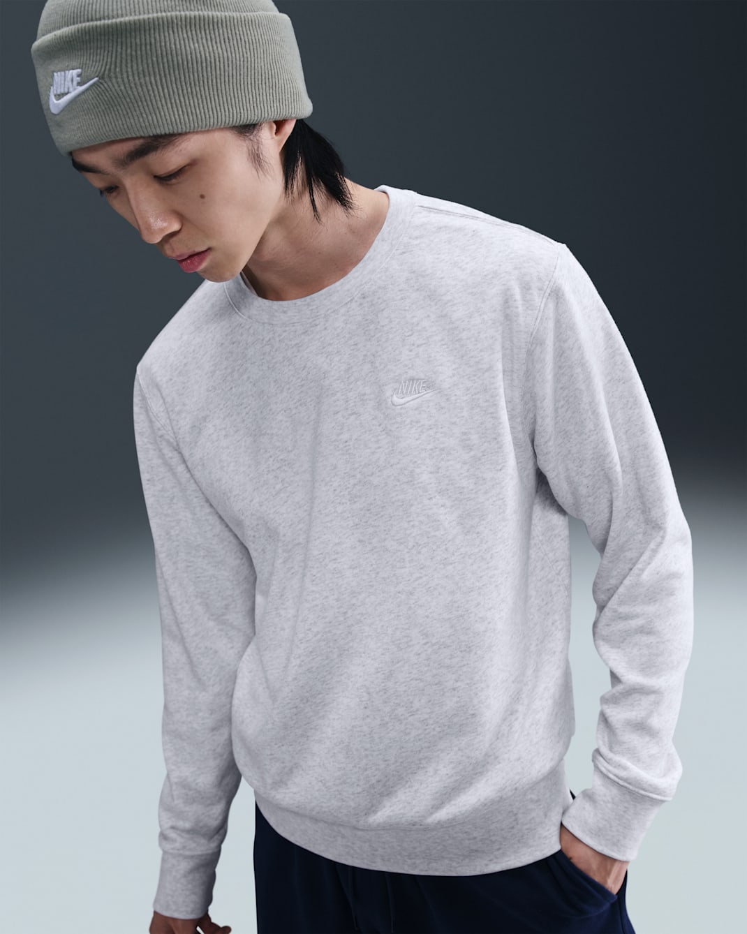 ナイキ クラブ メンズ フレンチ テリー クルー - バーチヘザー/ホワイト