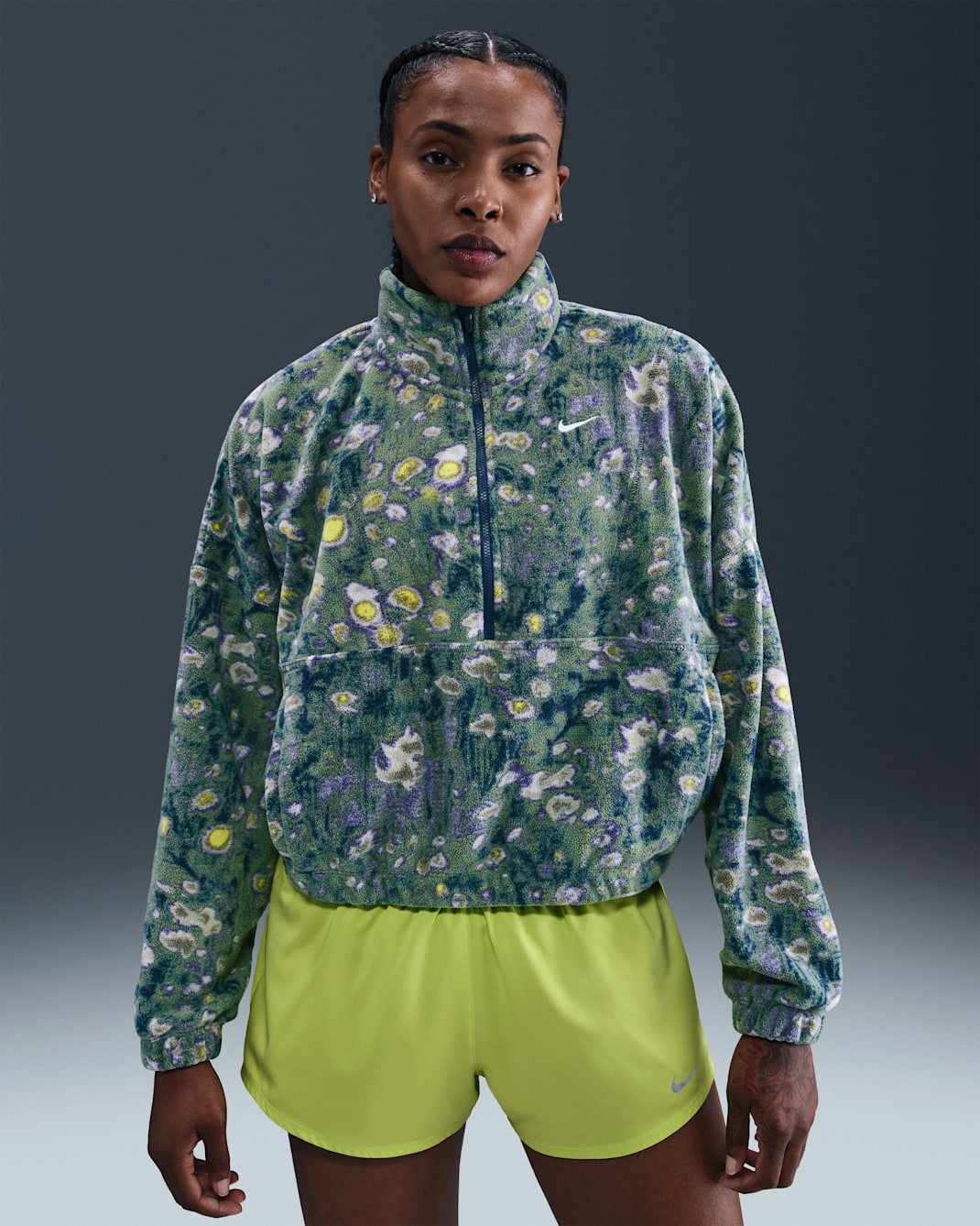 Nike One Women's Therma-FIT Oversized 1/2-Zip Fleece Top - Blue Void/Space Purple/Fir/White