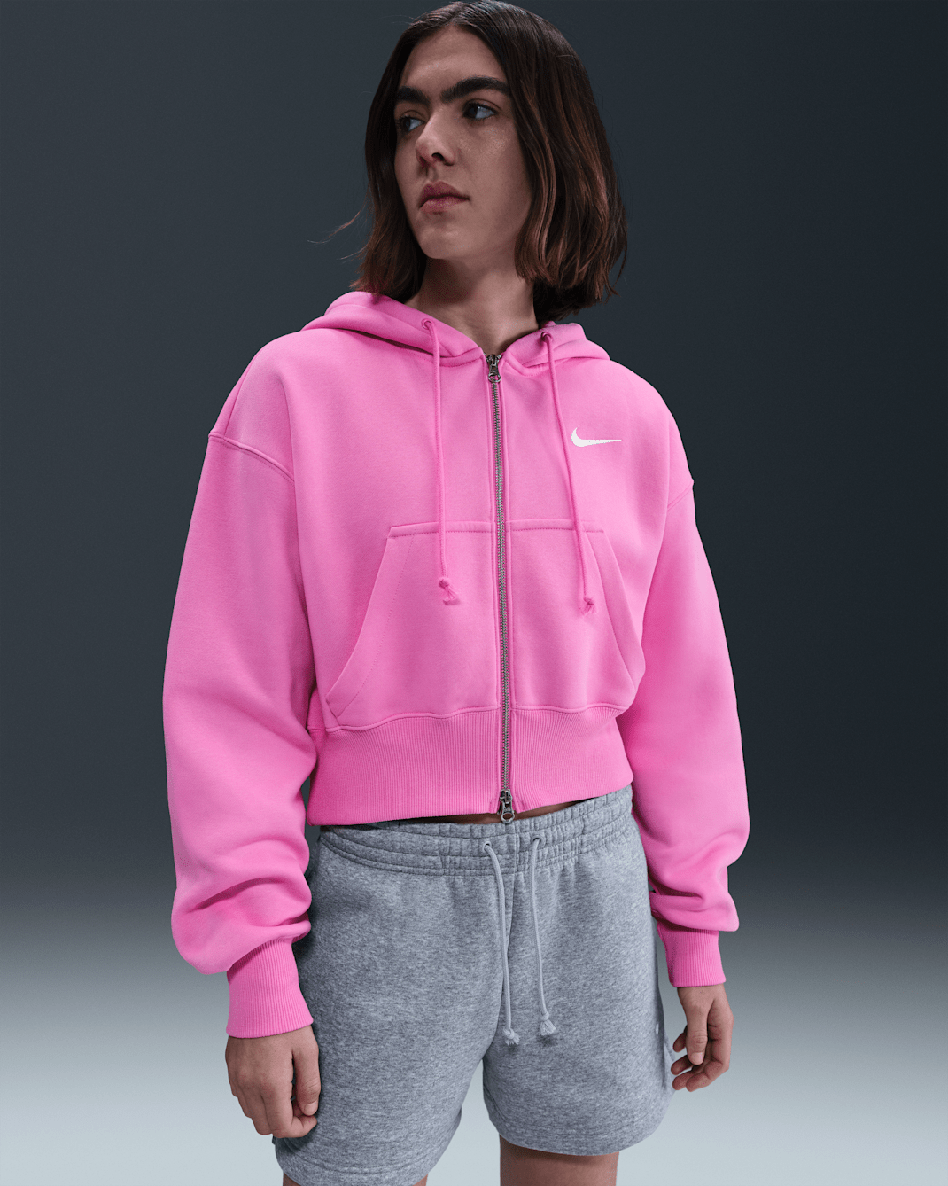 Nike Sportswear Phoenix Fleece Women's Loose Full-Zip Cropped Hoodie - Playful Pink/Sail