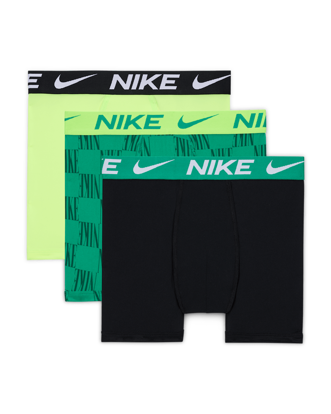 Nike Dri-FIT Essentials Big Kids' Printed Boxer Briefs (3-Pack) - Stadium Green