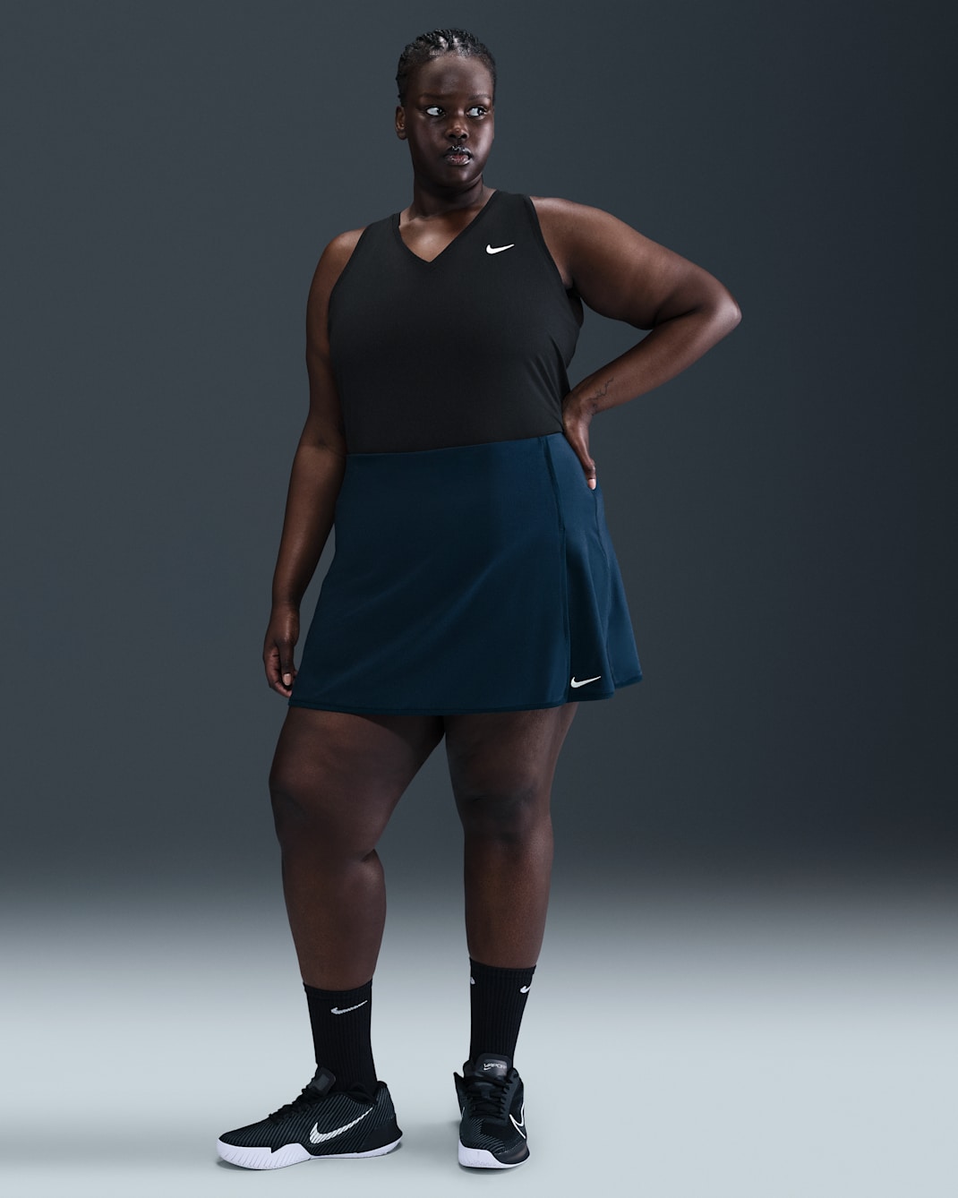 Nike Victory Women's Dri-FIT Straight Tennis Skirt (Plus Size) - Armory Navy/White