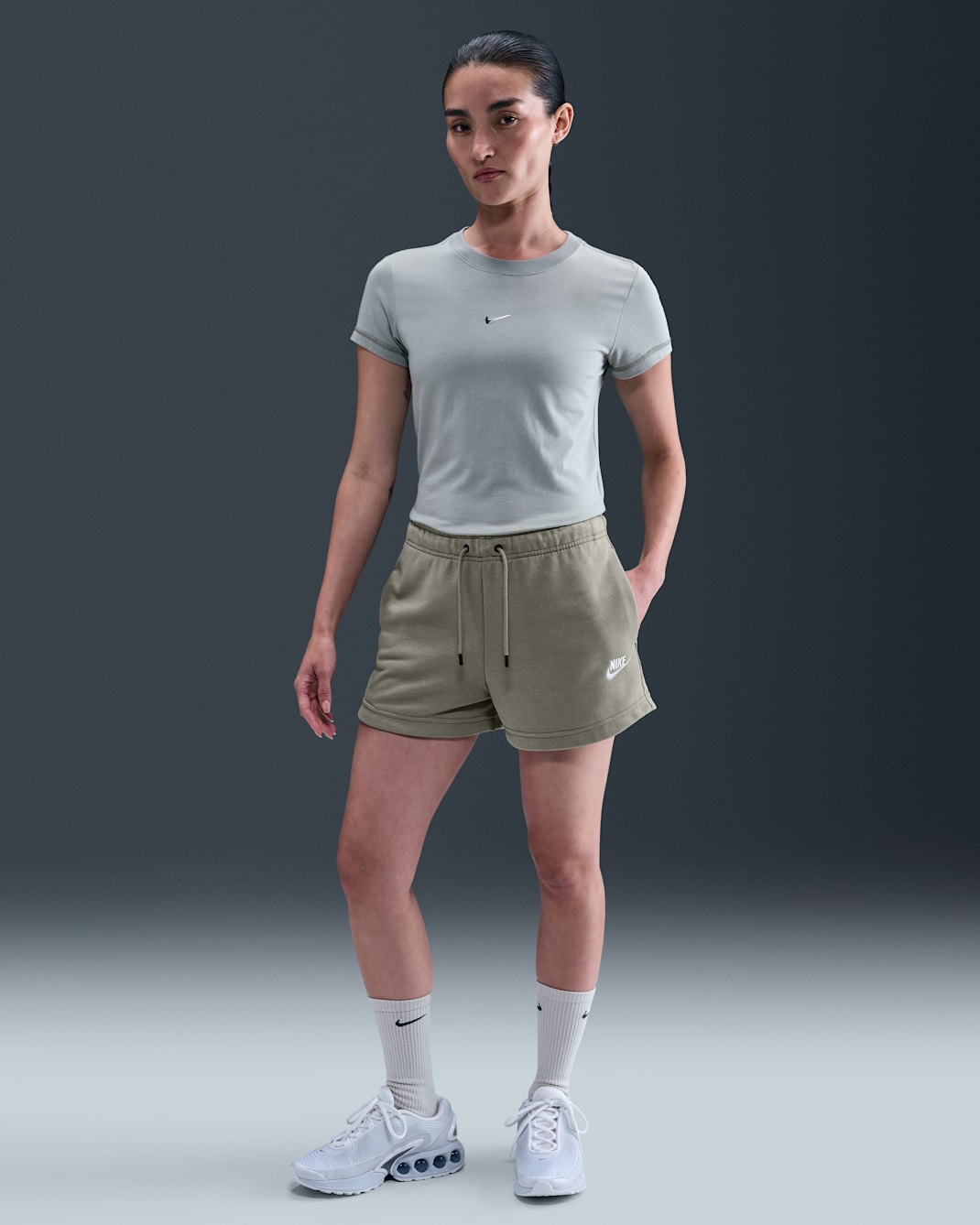 Nike Sportswear Essential Women's French Terry Shorts - Light Army/White