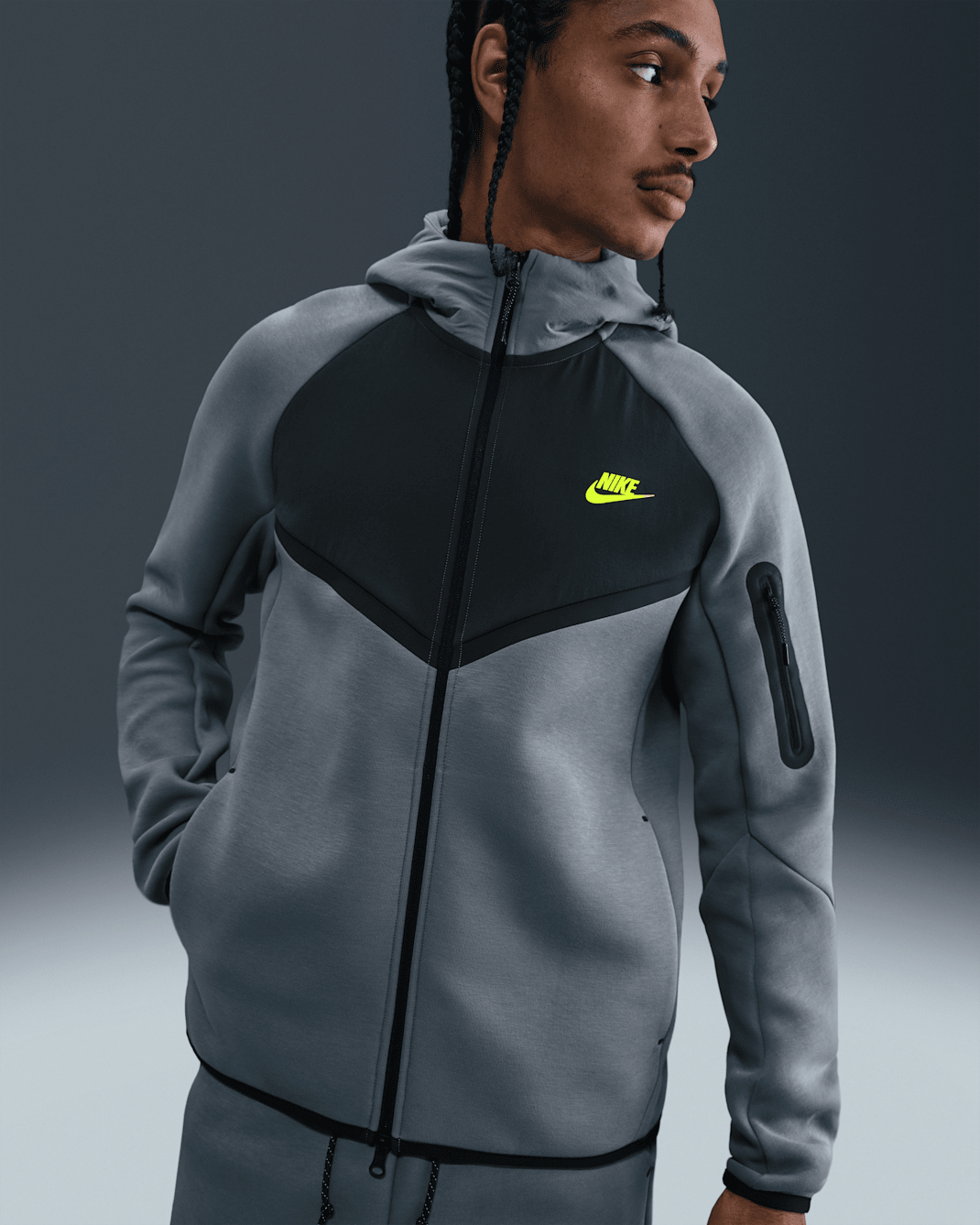 Giacca con zip a tutta lunghezza Nike Tech Fleece Windrunner – Uomo - Cool Grey/Dark Smoke Grey/Volt