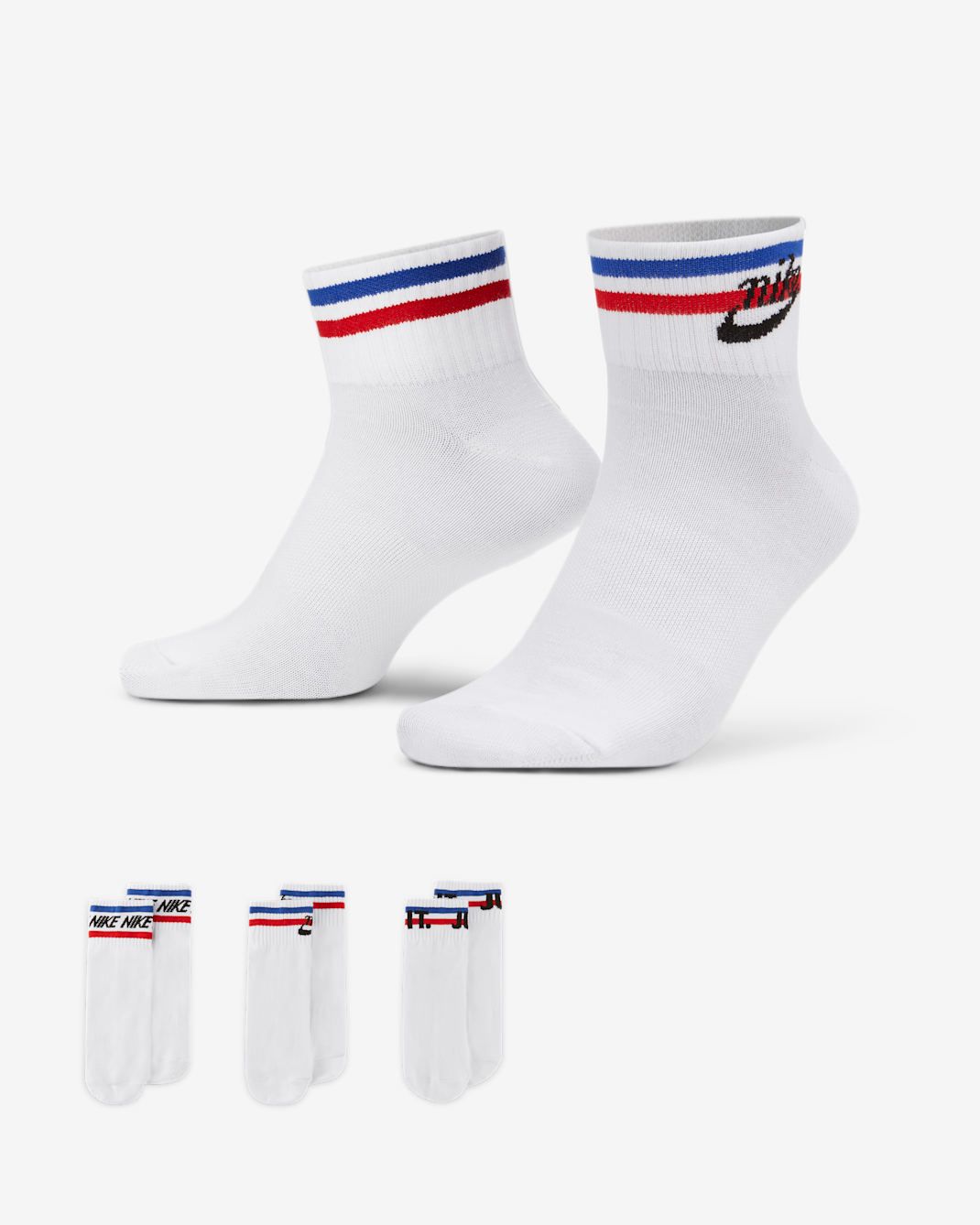 Calcetines al tobillo (3 pares) Nike Everyday Essential - Blanco/Negro/Royal juego/Rojo universitario
