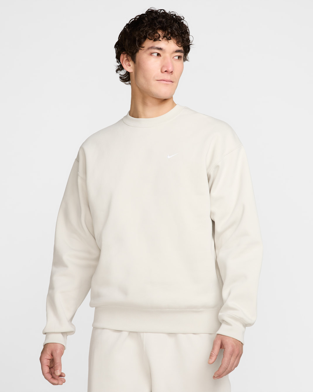 Nike Solo Swoosh Men's Fleece Crew - Light Bone/White
