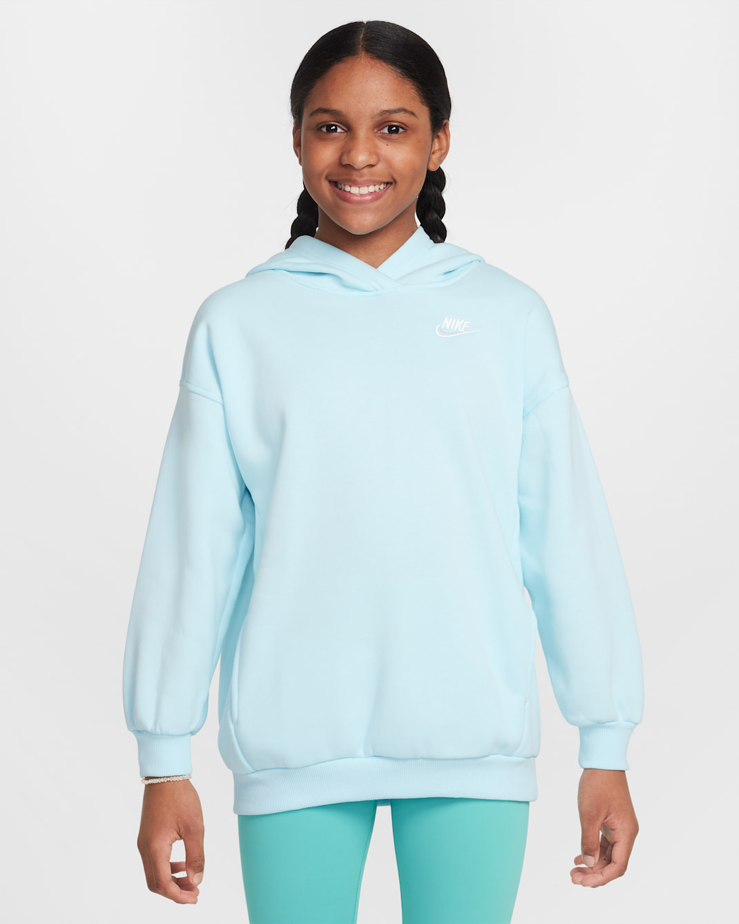 Nike Sportswear Club Fleece Big Kids' Oversized Pullover Hoodie - Glacier Blue/White