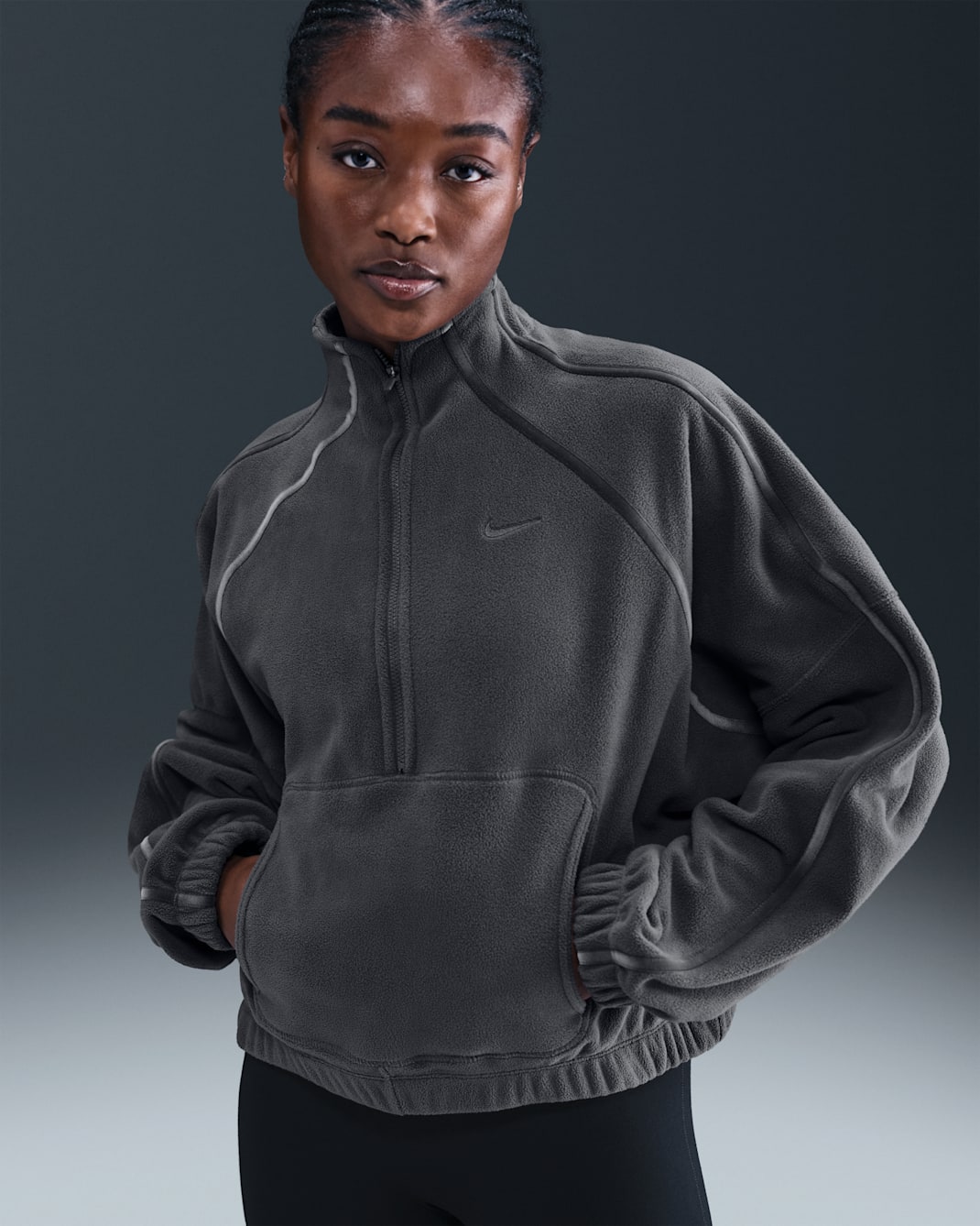 Camiseta Therma-FIT de medio cierre para mujer Nike One - Gris trueno/Sombra oscuro