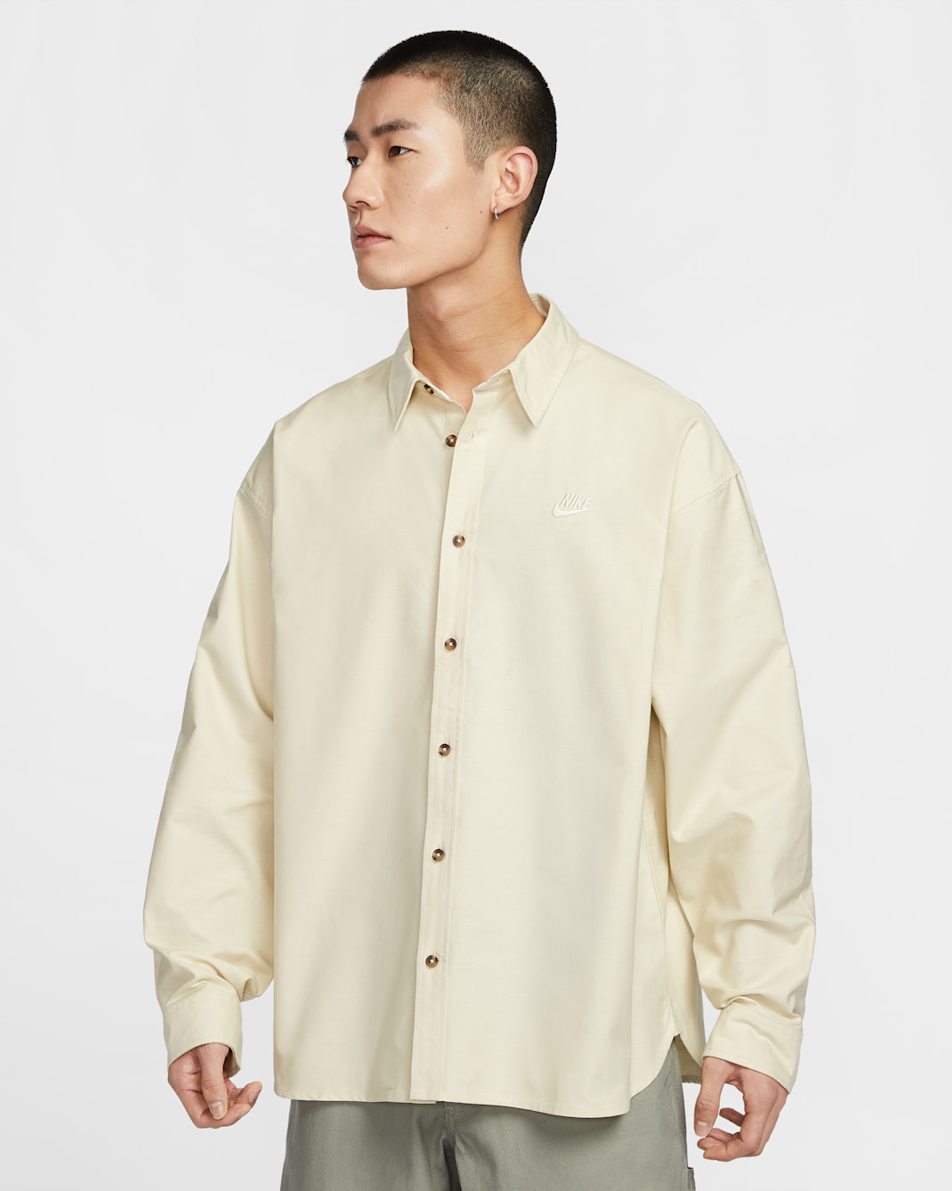 Nike Club Men's Oversized Long-Sleeved Oxford Shirt - Light Khaki/Light Khaki
