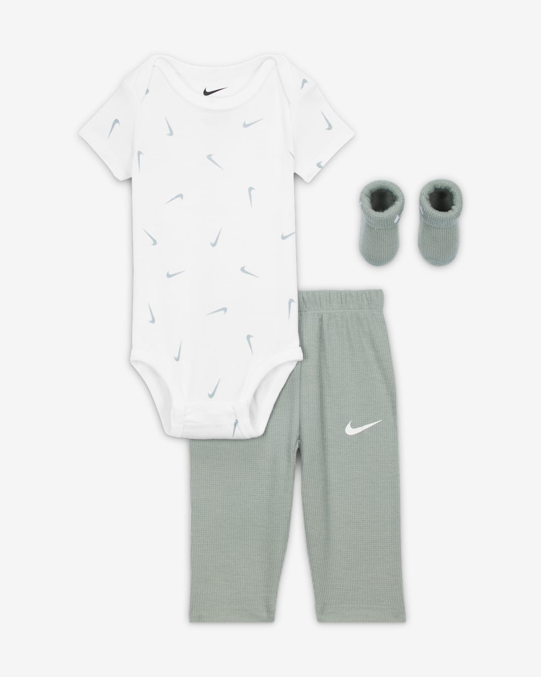 Conjunto de 3 piezas de body y pants con patrón tipo waffle para bebé Nike - Verde mica