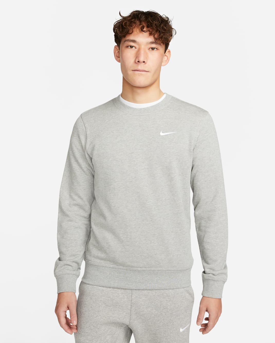 Nike Club Fleece French Terry Crew - Dark Grey Heather/White