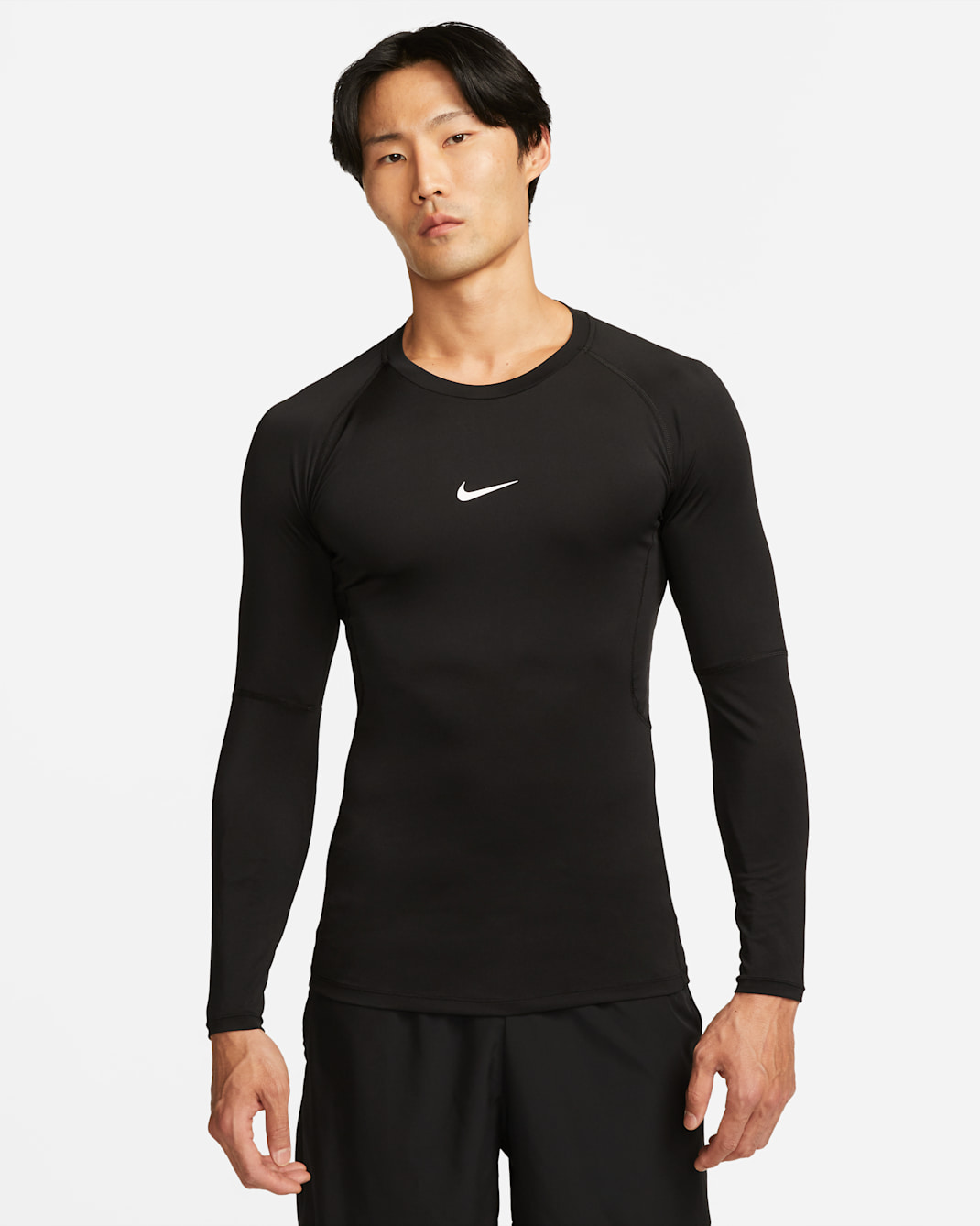 Nike Pro Men's Dri-FIT Tight Long-Sleeve Fitness Top - Black/White